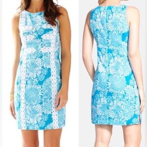 Lilly Pulitzer Shift Blue White Dress Lace ~ Size 00 ~ Mirabelle Lion in the Sun